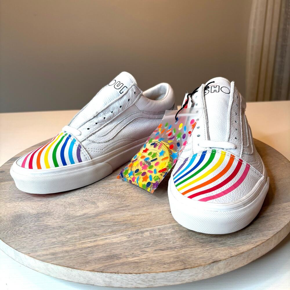 NEW Vans X Flour Shop Old Skool White Leather Rainbow Women's 9.5 NWT